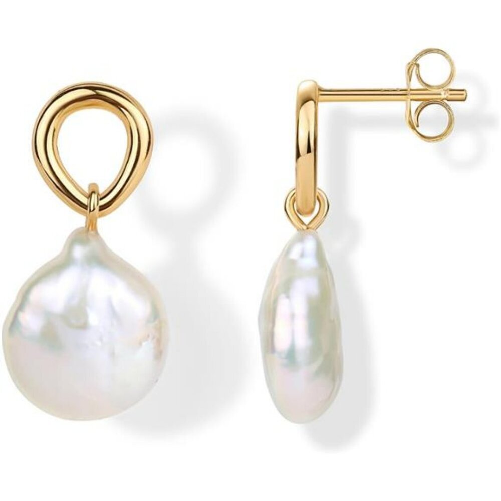 14k gold plated pearl drop earrings bridal dangle stud wedding jewelry for women